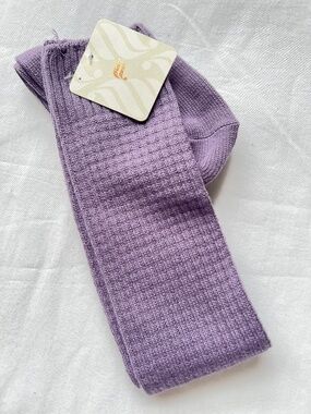 Fabletics Socks Thigh High Cable Knit Colour Purple Shade Cotton Bend NEW NWT